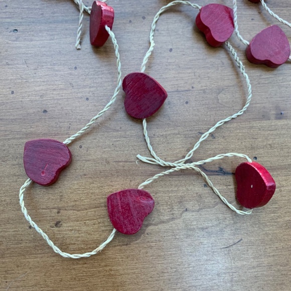 Valentine's Day Wooden Heart Garland Decoration ~2 Strands Decor Red Wood Rustic - Picture 2 of 5